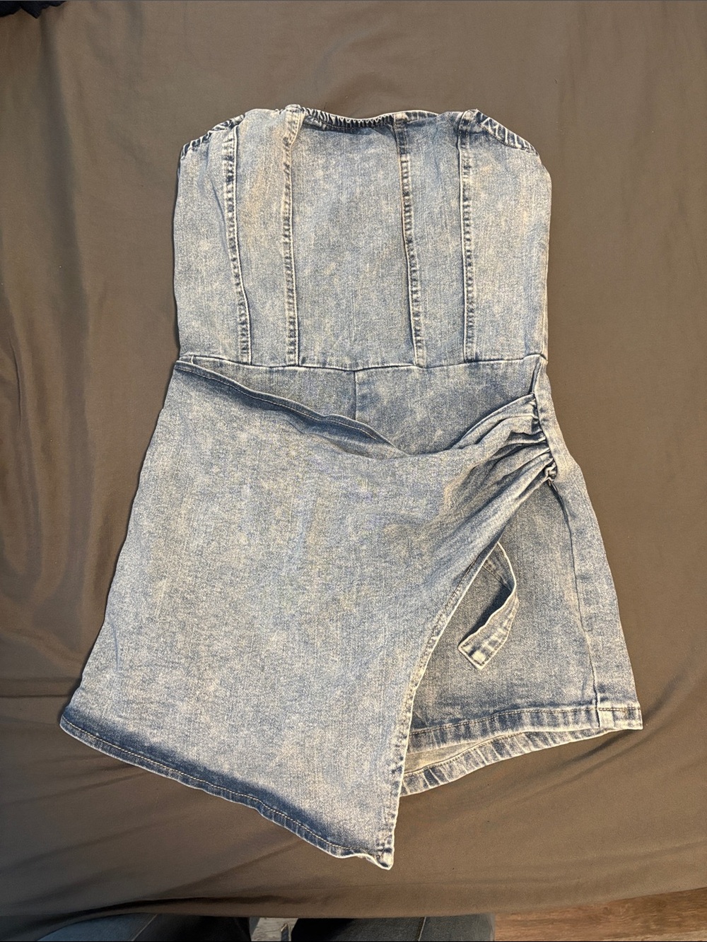 SHEIN Light Wash Denim Strapless Wrap Skort